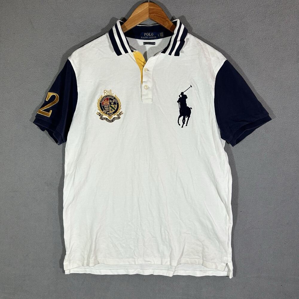 Polo Ralph Lauren Shirt Men's L White Striped Big Pony Crest #2 Classic Rugby